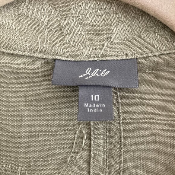 J Jill Linen Blend Green Button Front Jacket Floral Boho Lagenlook Size 10 - Picture 10 of 12